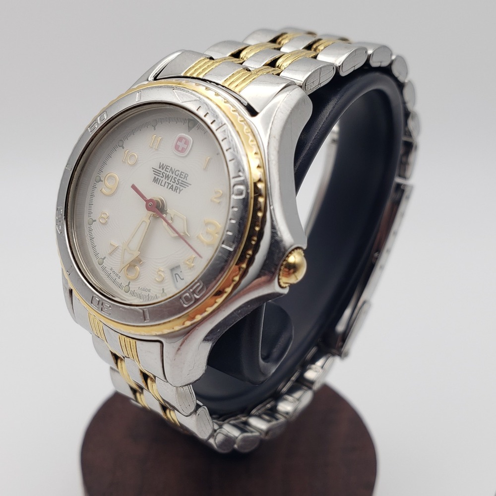 Wenger Wristwatch Womens Silver Two Tone Swiss Military 79095 Date Watch Swiss